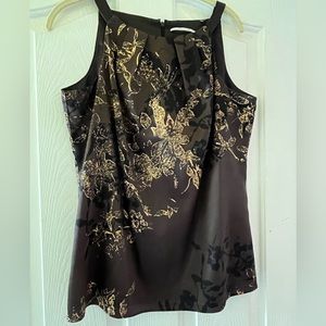 Tahari top. Brown/black with gold flowers.  Size M